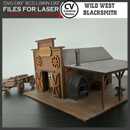 Wild West Blacksmith with cargo wagon in scale 28mm for Wargamers