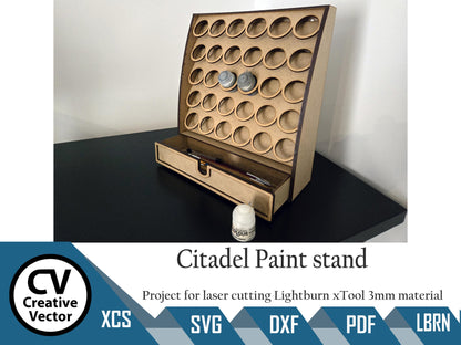 Paint Rack with Drawer for laser cutting for Citadel