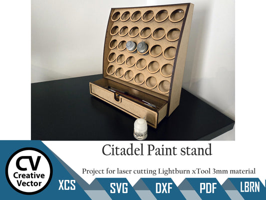 Paint Rack with Drawer for laser cutting for Citadel