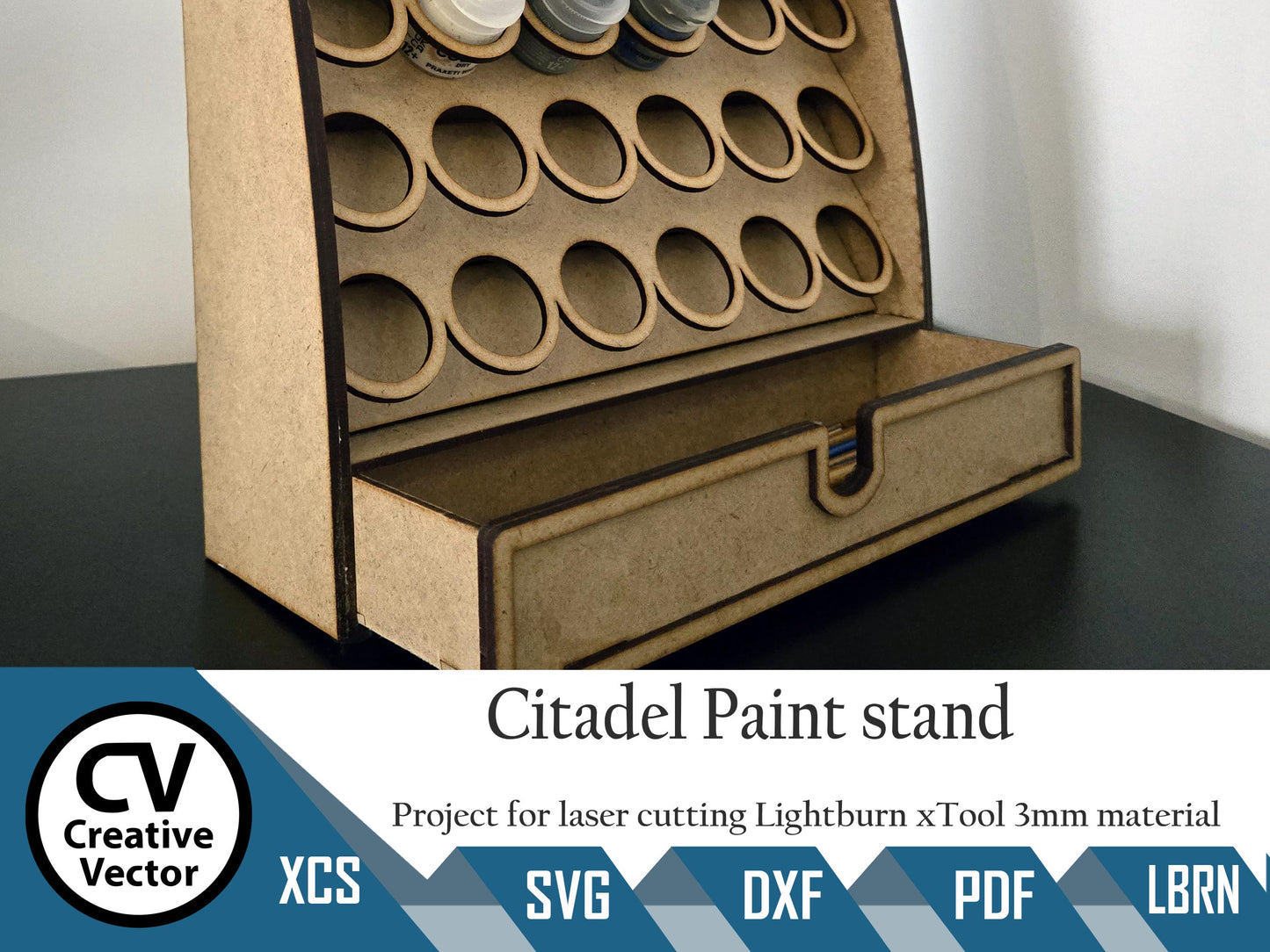 Paint Rack with Drawer for laser cutting for Citadel
