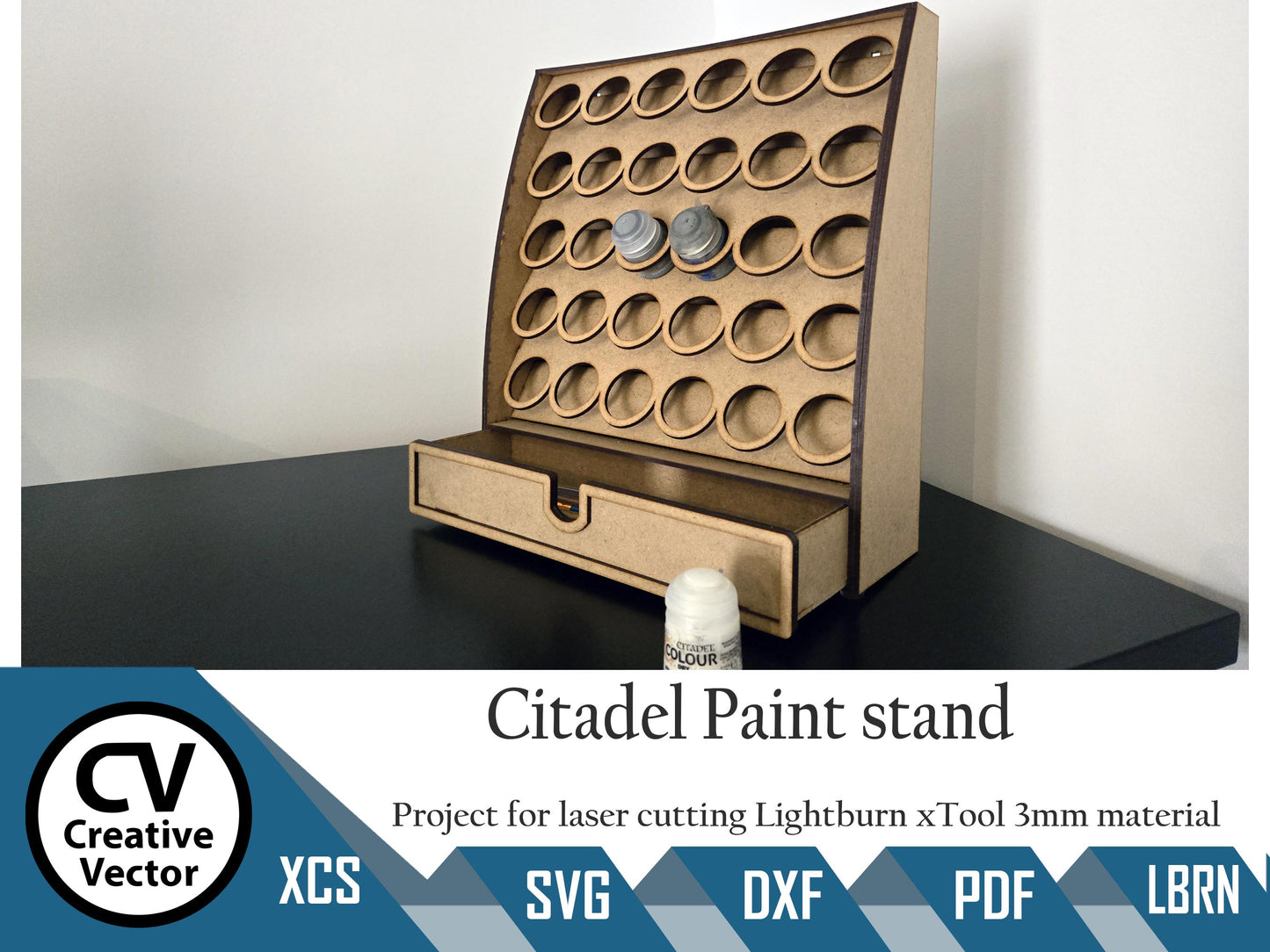 Paint Rack with Drawer for laser cutting for Citadel