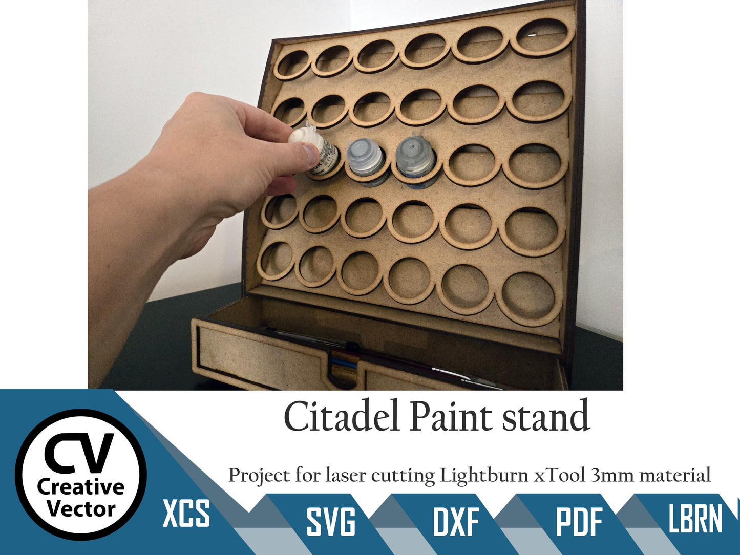 Paint Rack with Drawer for laser cutting for Citadel