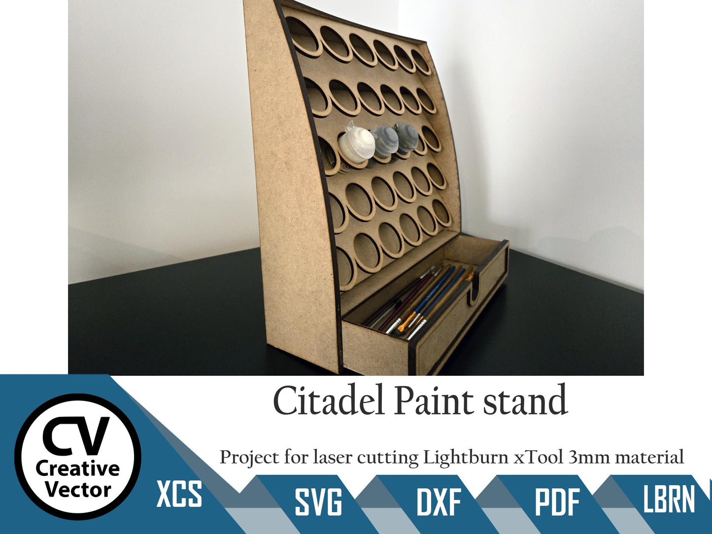 Paint Rack with Drawer for laser cutting for Citadel