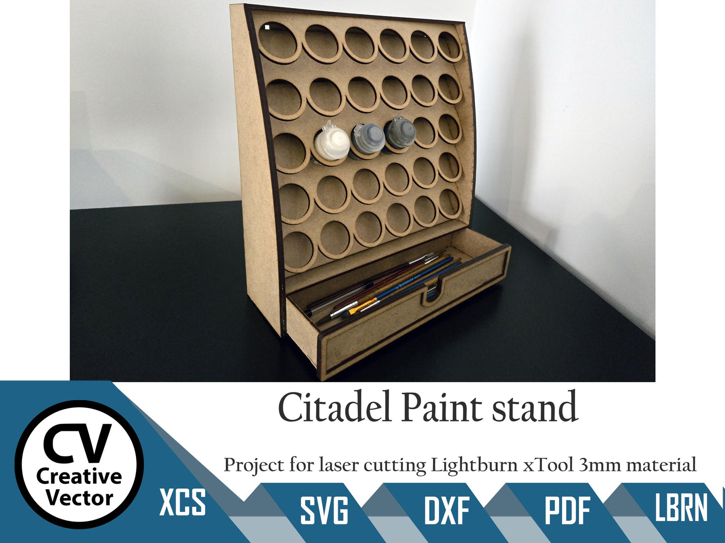 Paint Rack with Drawer for laser cutting for Citadel