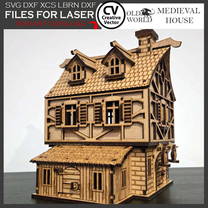Medieval House with Shed in scale 28 mm 1/56