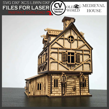 Medieval House with Shed in scale 28 mm 1/56