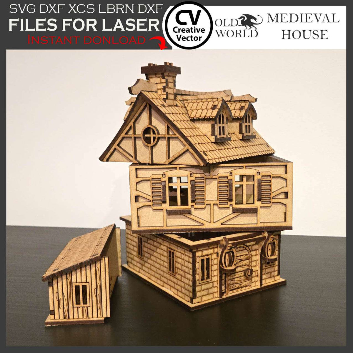 Medieval House with Shed in scale 28 mm 1/56
