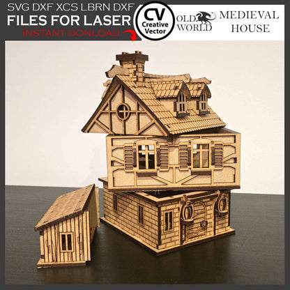 Medieval House with Shed in scale 28 mm 1/56