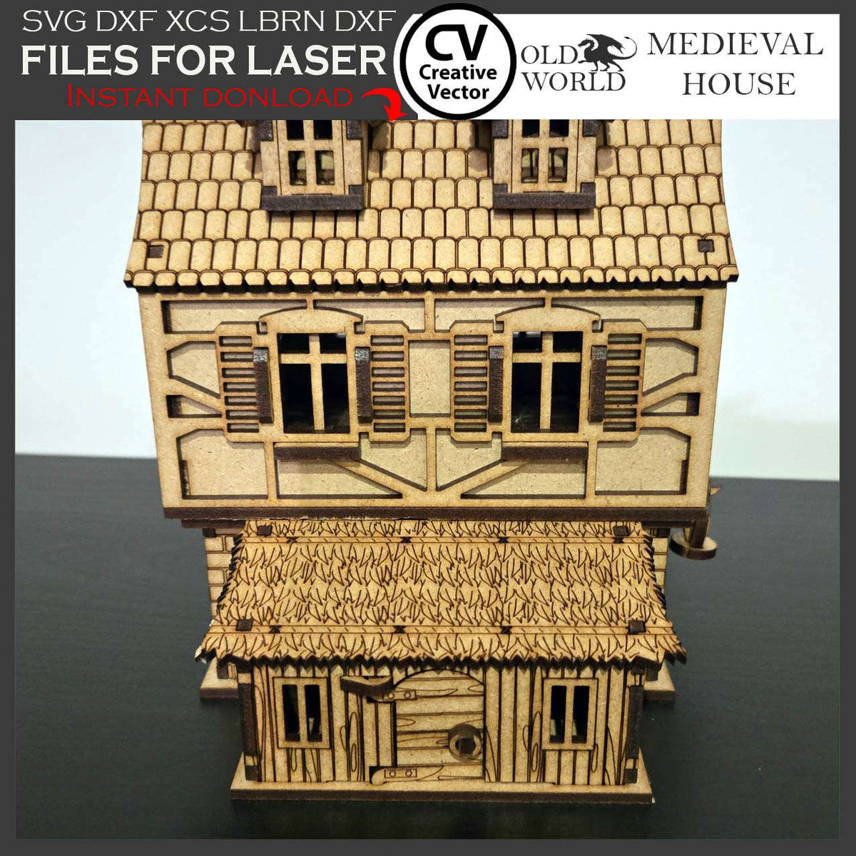 Medieval House with Shed in scale 28 mm 1/56