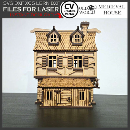 Medieval House with Shed in scale 28 mm 1/56
