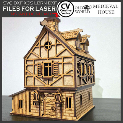 Medieval House with Shed in scale 28 mm 1/56