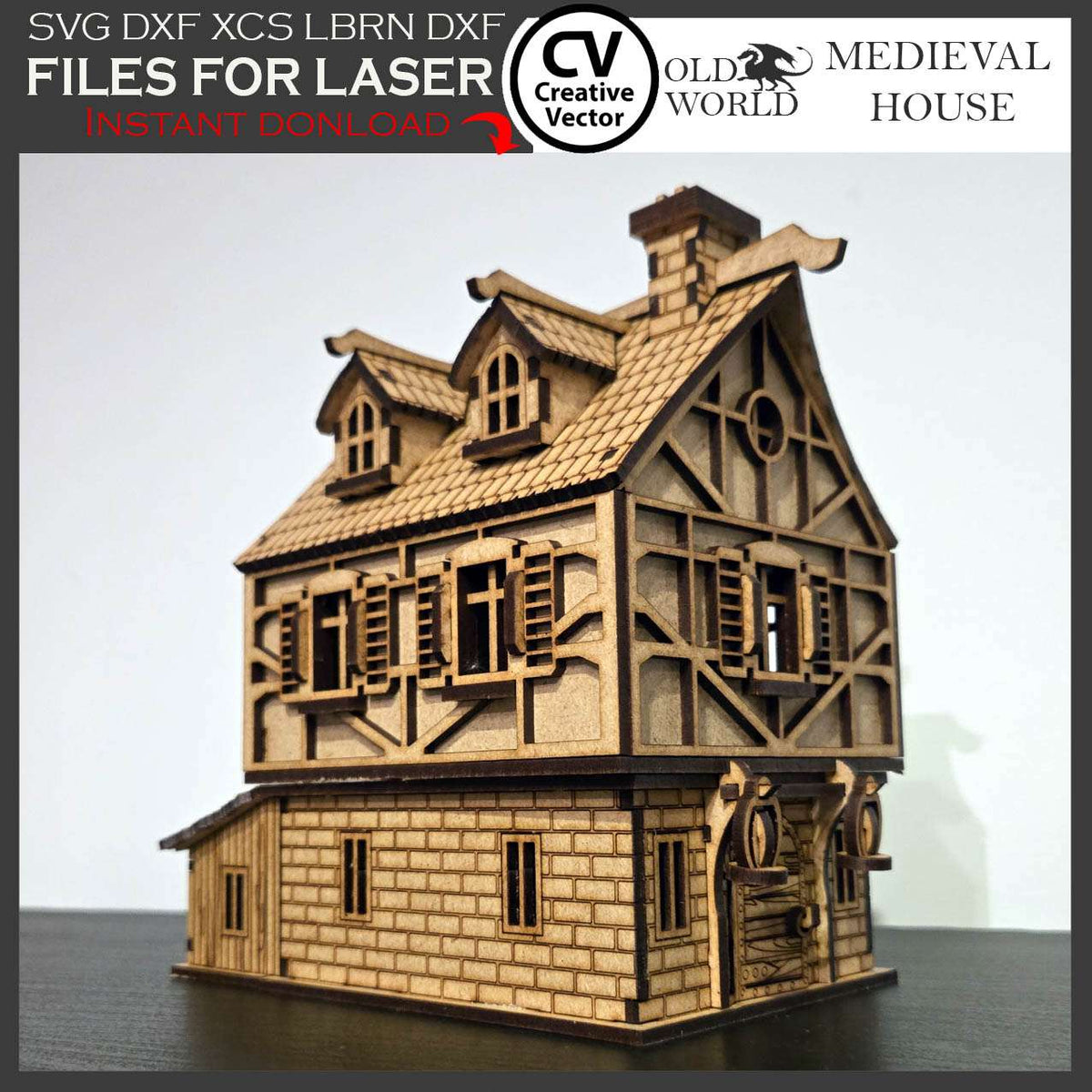 Medieval House with Shed in scale 28 mm 1/56