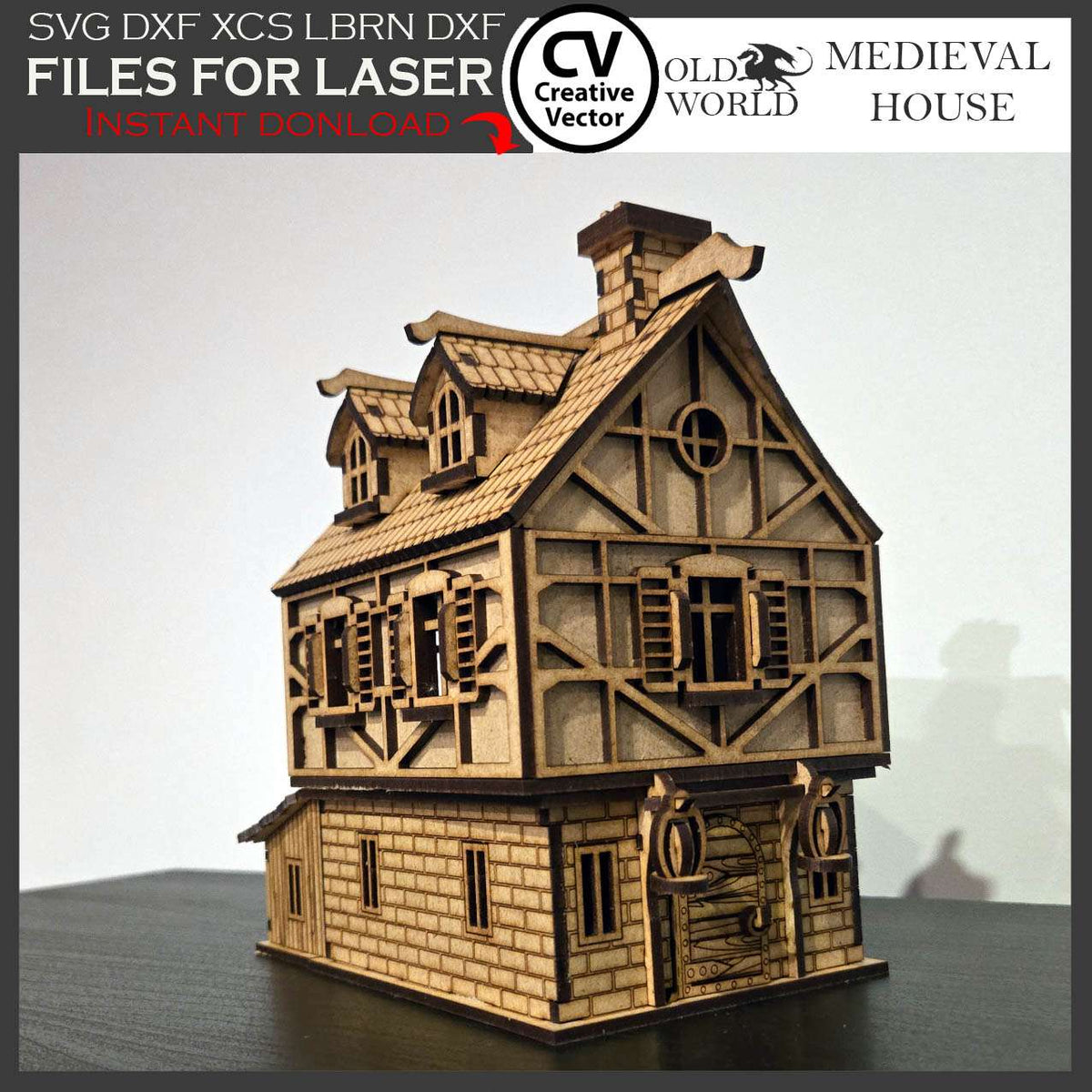Medieval House with Shed in scale 28 mm 1/56
