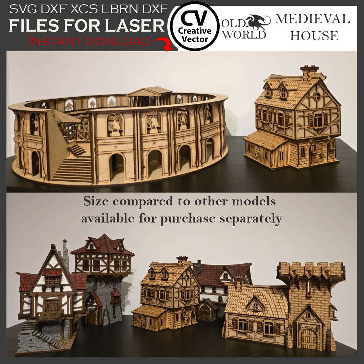 Medieval House with Shed in scale 28 mm 1/56