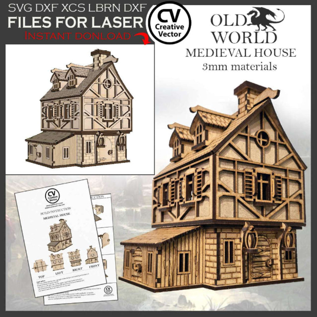 Medieval House with Shed in scale 28 mm 1/56