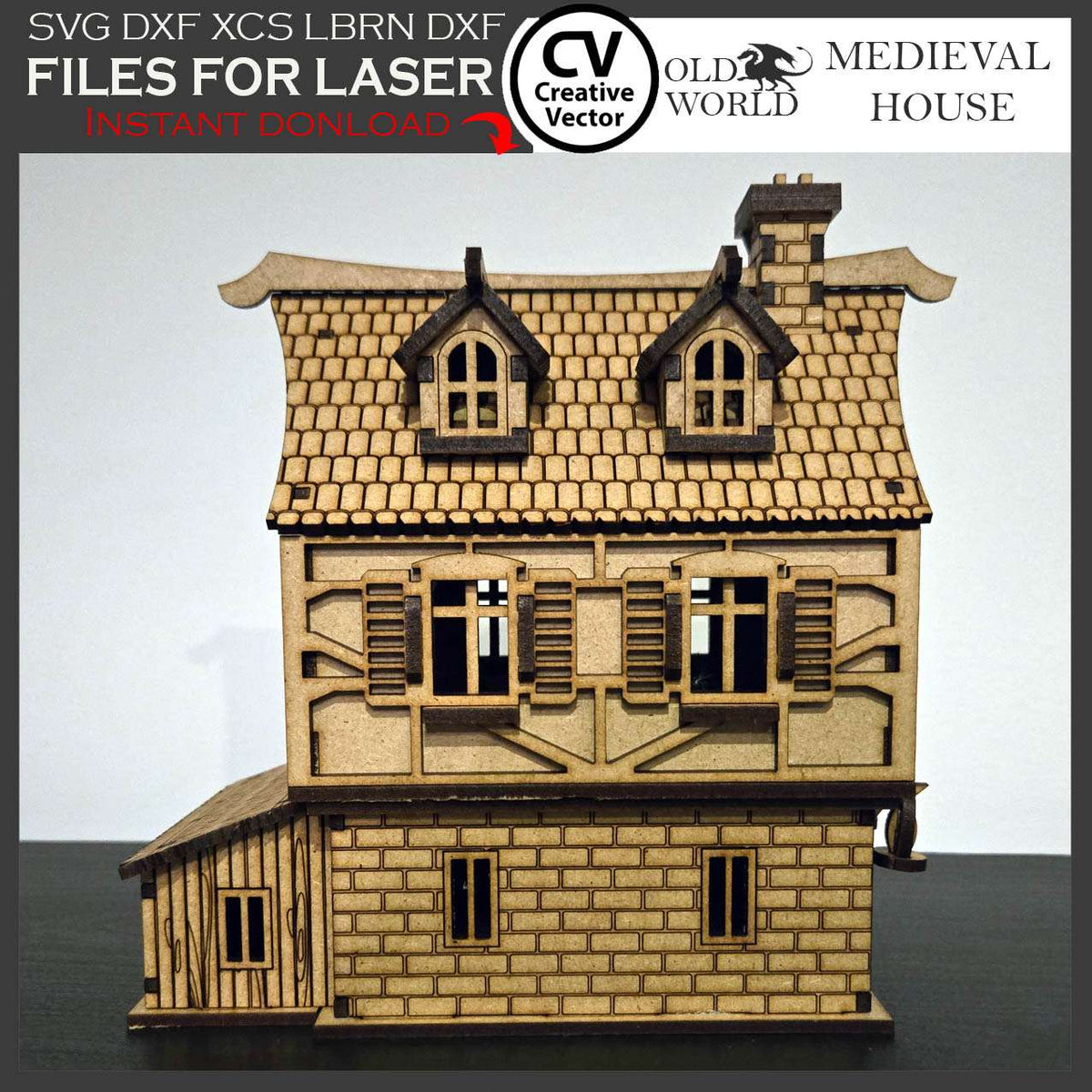 Medieval House with Shed in scale 28 mm 1/56