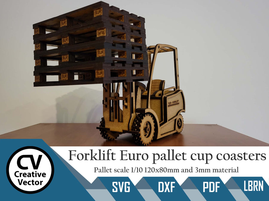 Forklift and Euro pallet Cup coasters for laser cutting Gift