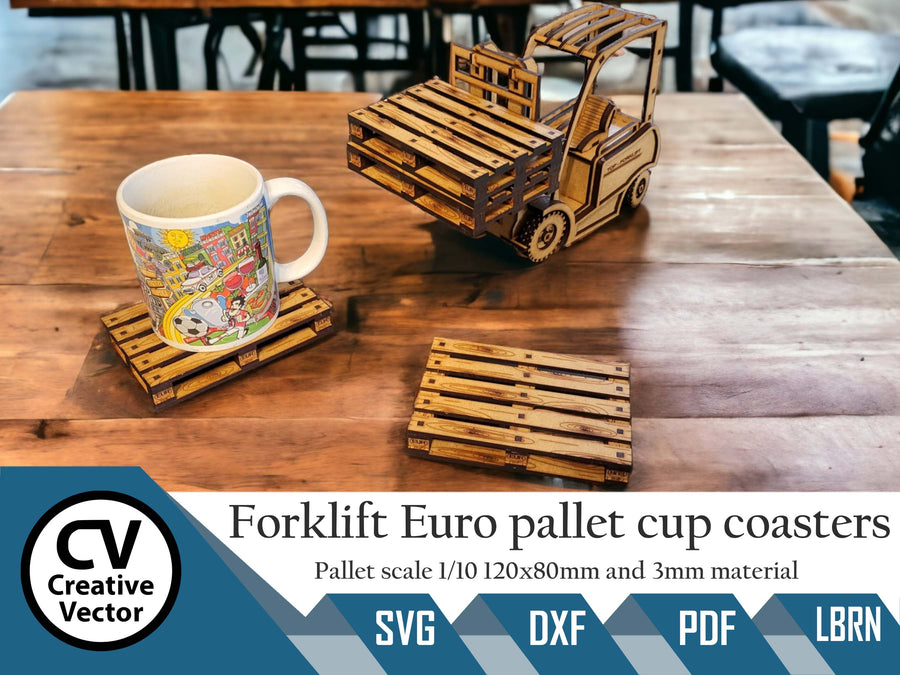 Forklift and Euro pallet Cup coasters for laser cutting Gift