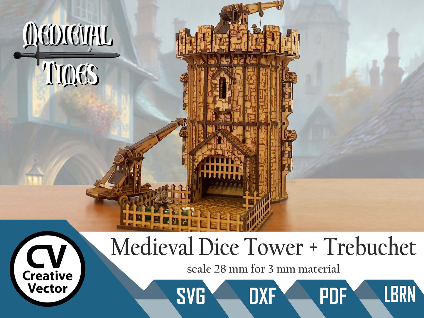 Medieval Dice Tower + Trebuchet in scale 28 mm