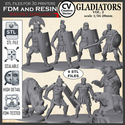 9 STL files Bundle GLADIATORS Vol. 2 - 3D Print Files STL files Miniatures