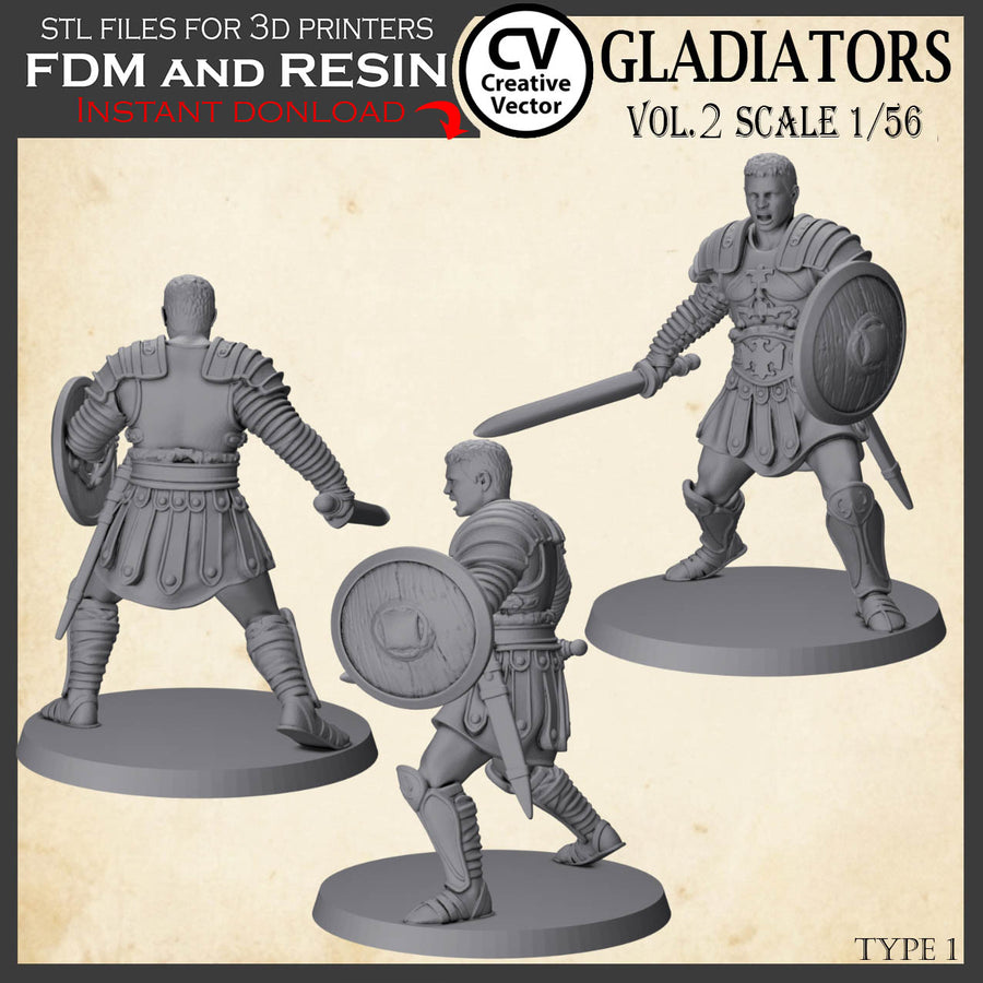 9 STL files Bundle GLADIATORS Vol. 2 - 3D Print Files STL files Miniatures