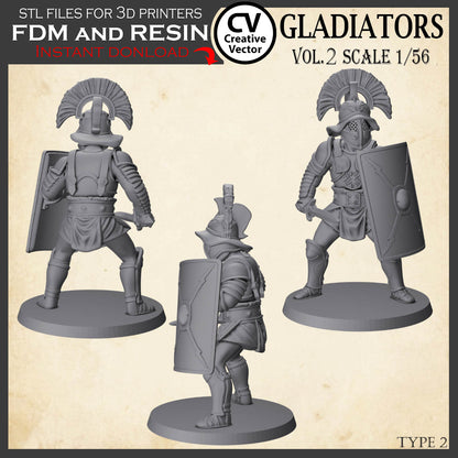 9 GLADIATORS STL Set Vol. 2 - 3D Print Files STL files in scale 28mm 1/56 on Bases