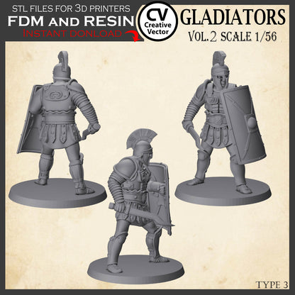 9 GLADIATORS STL Set Vol. 2 - 3D Print Files STL files in scale 28mm 1/56 on Bases
