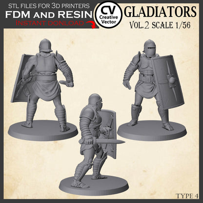9 GLADIATORS STL Set Vol. 2 - 3D Print Files STL files in scale 28mm 1/56 on Bases