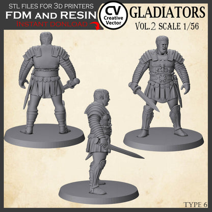 9 GLADIATORS STL Set Vol. 2 - 3D Print Files STL files in scale 28mm 1/56 on Bases