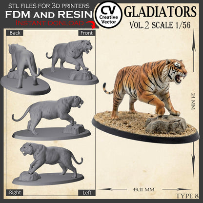 9 GLADIATORS STL Set Vol. 2 - 3D Print Files STL files in scale 28mm 1/56 on Bases