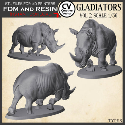 9 GLADIATORS STL Set Vol. 2 - 3D Print Files STL files in scale 28mm 1/56 on Bases