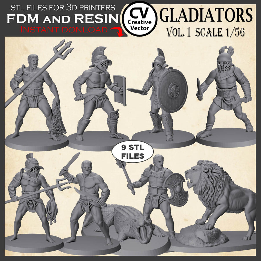 9 STL files Bundle GLADIATORS Vol. 1 - 3D Print Files Miniatures