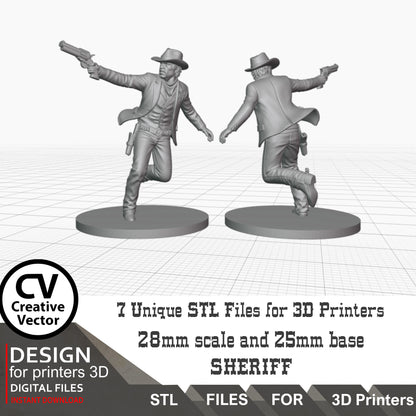 7 STL Files for 3D Printer 6 Gunfighters and Sheriff (Digital Download)