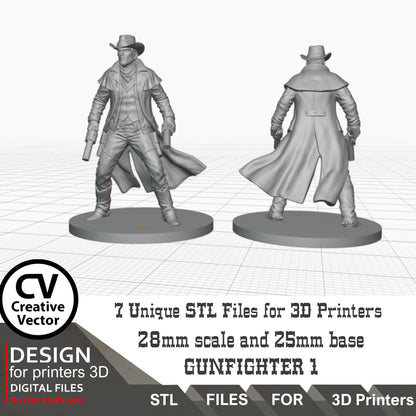 7 STL Files for 3D Printer 6 Gunfighters and Sheriff (Digital Download)