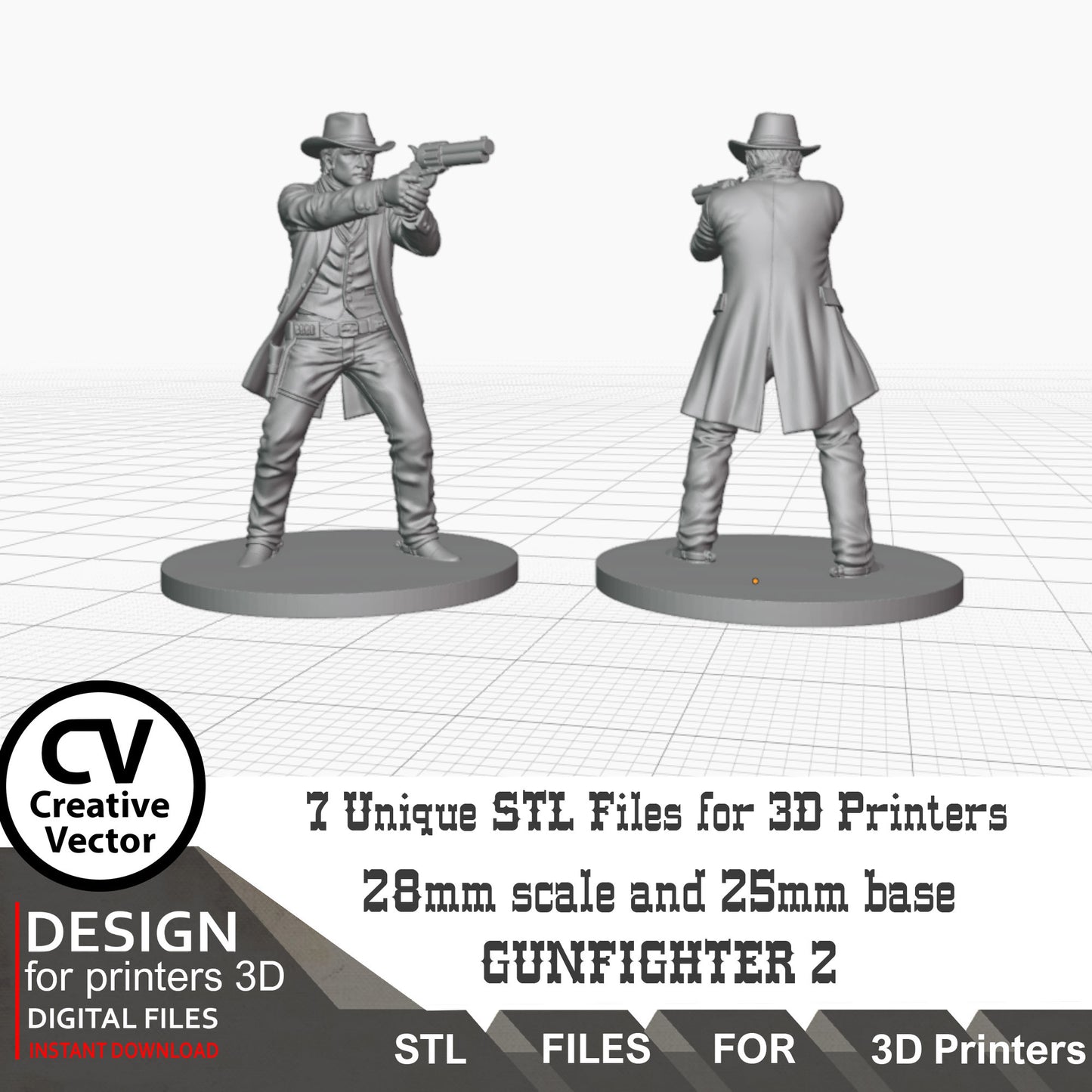 7 STL Files for 3D Printer 6 Gunfighters and Sheriff (Digital Download)