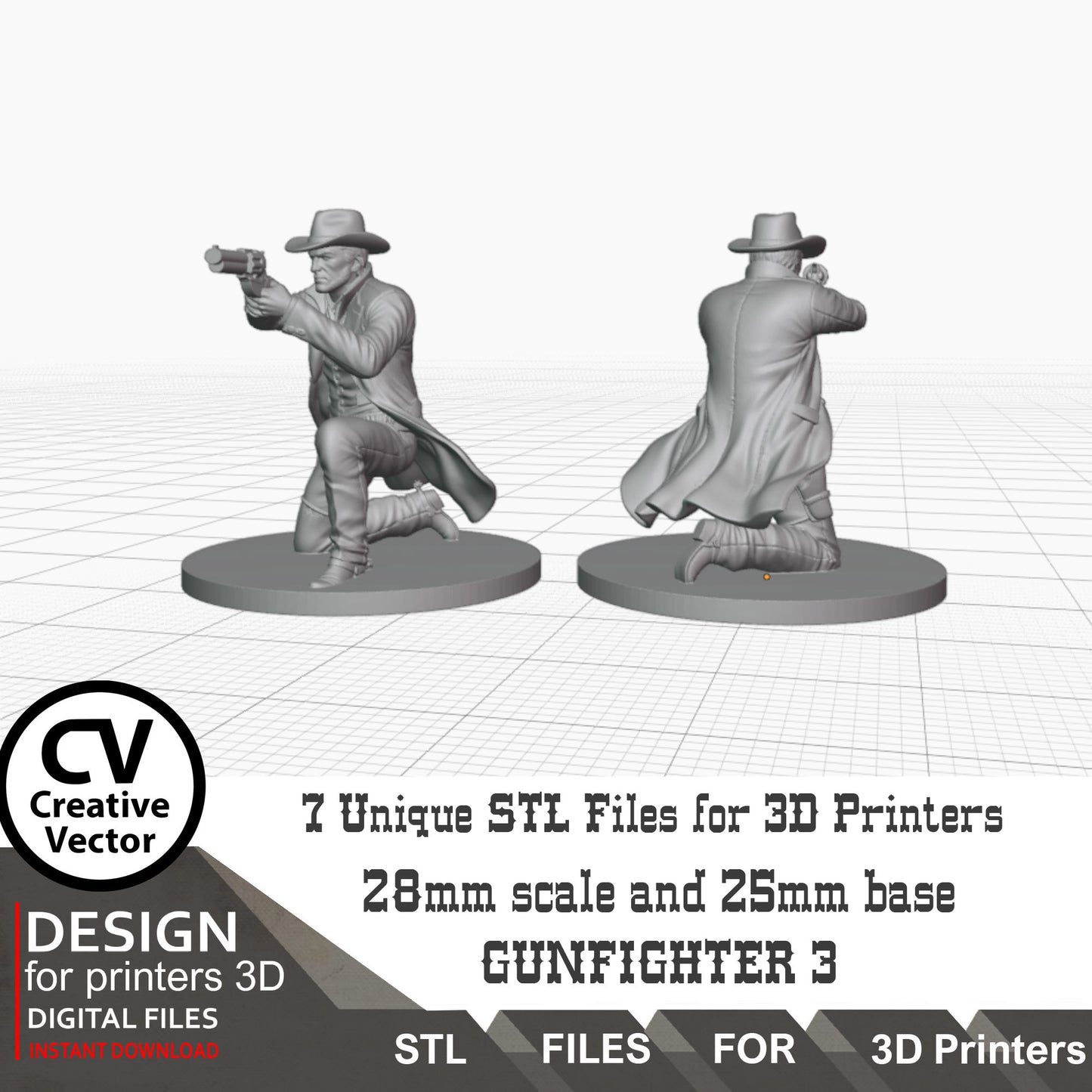 7 STL Files for 3D Printer 6 Gunfighters and Sheriff (Digital Download)