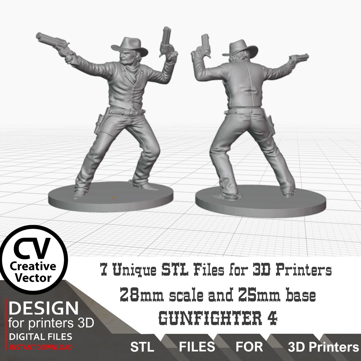 7 STL Files for 3D Printer 6 Gunfighters and Sheriff (Digital Download)