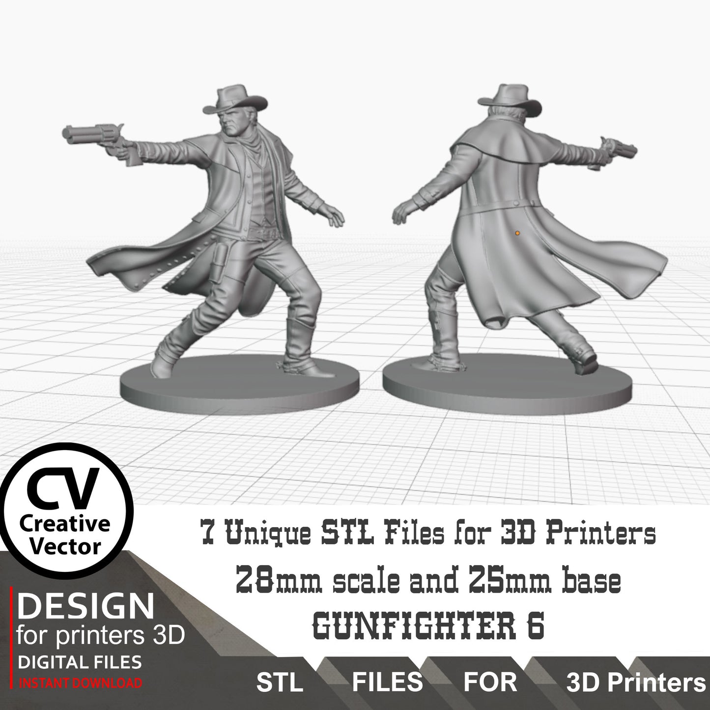 7 STL Files for 3D Printer 6 Gunfighters and Sheriff (Digital Download)