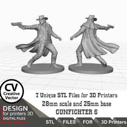 7 STL Files for 3D Printer 6 Gunfighters and Sheriff (Digital Download)