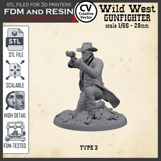 Wild West GUNFIGHTER Type 3 for 3D Print STL file Miniature