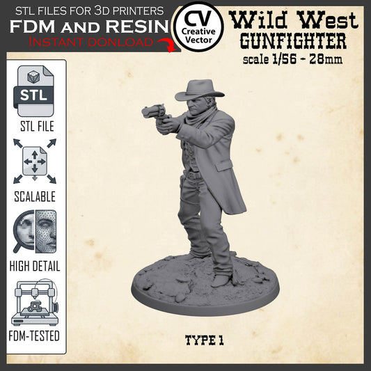 Wild West GUNFIGHTER Type 1 for 3D Print STL file Miniature