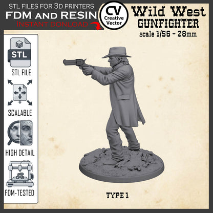 Wild West GUNFIGHTER Type 1 for 3D Print STL file Miniature