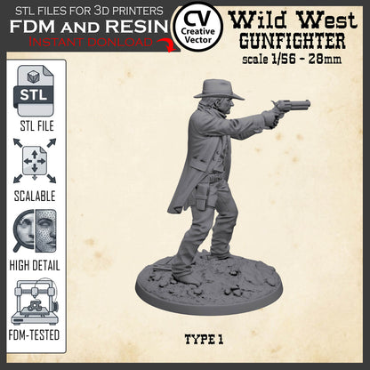 Wild West GUNFIGHTER Type 1 for 3D Print STL file Miniature