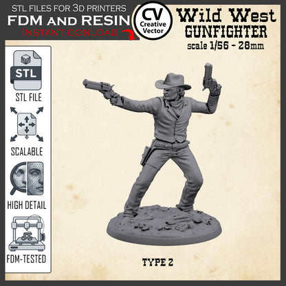 Wild West GUNFIGHTER Type 2 for 3D Print STL file Miniature