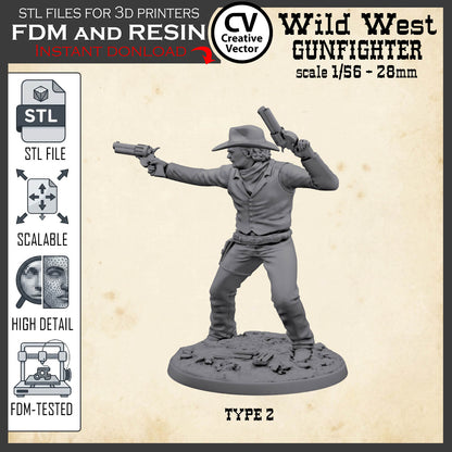 Wild West GUNFIGHTER Type 2 for 3D Print STL file Miniature