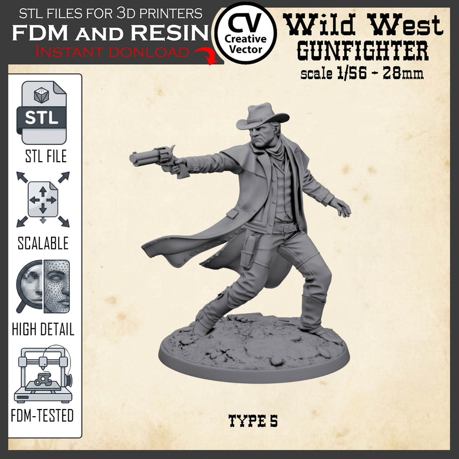 Wild West GUNFIGHTER Type 5 for 3D Print STL file Miniature