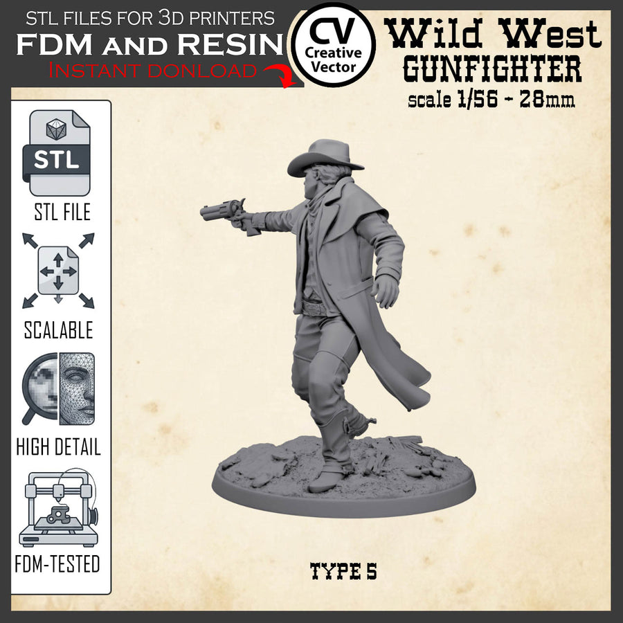 Wild West GUNFIGHTER Type 5 for 3D Print STL file Miniature