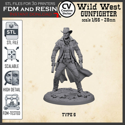 Wild West GUNFIGHTER Type 6 for 3D Print STL file Miniature