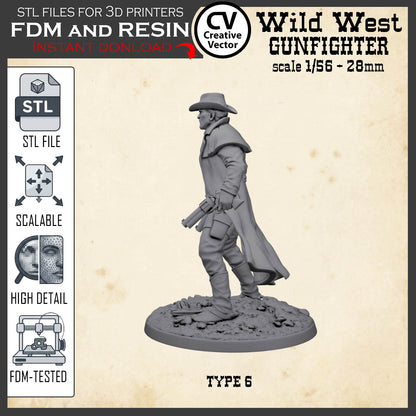 Wild West GUNFIGHTER Type 6 for 3D Print STL file Miniature