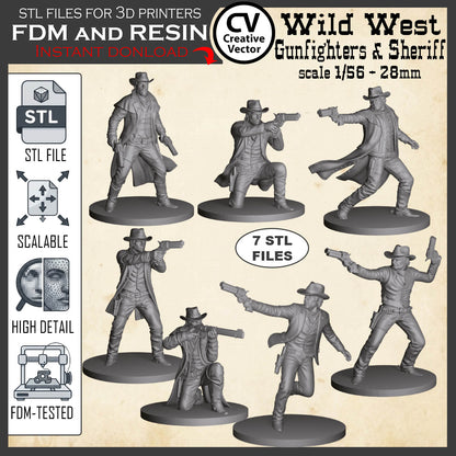 7 STL files Bundle GUNFIGHTERS Wild West for 3D Print Miniatures